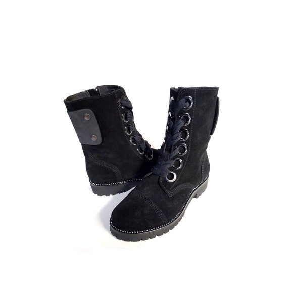 ZADIG VOLTAIRE Boots Womens 7 -7.5 Black Suede Joe Lace up Boots *PRIMO* - Picture 2 of 9